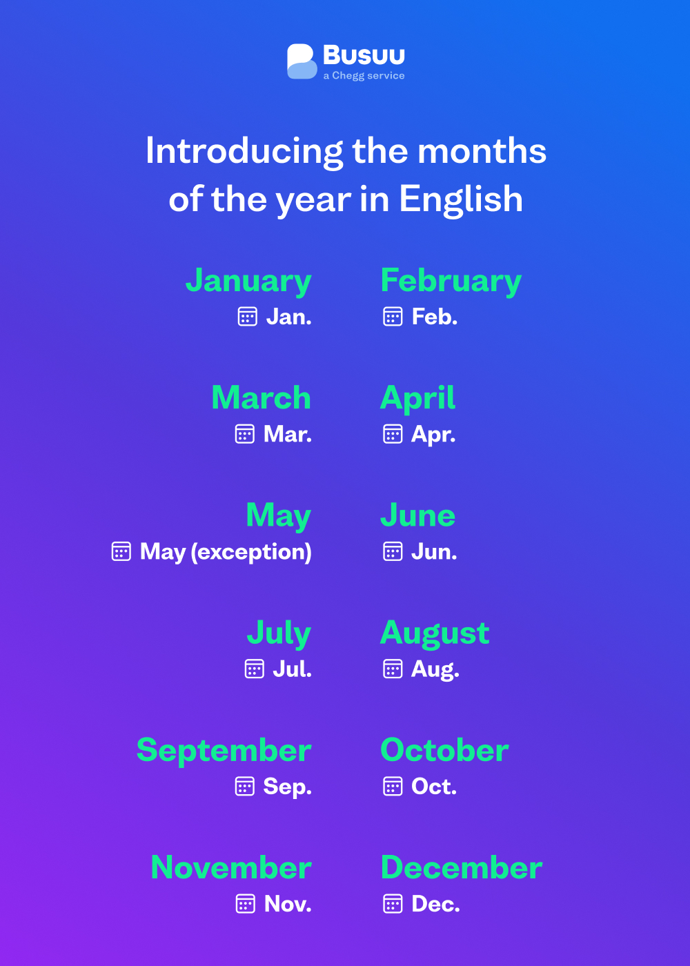 Learn The Months Of The Year In English Busuu