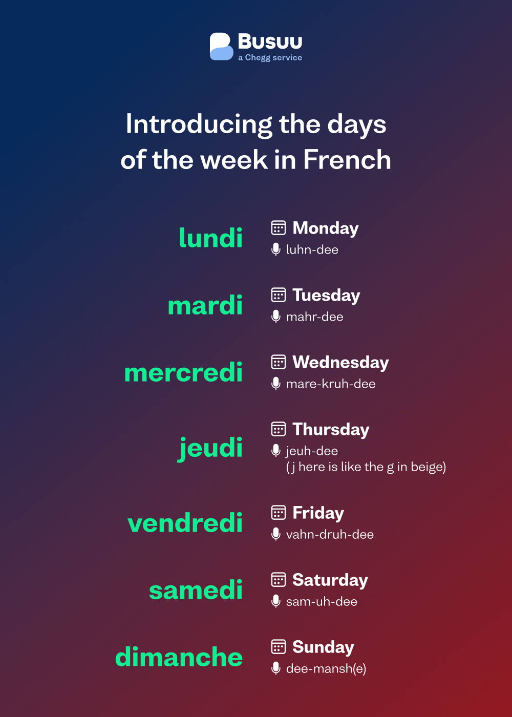 Days Of The Week French En 